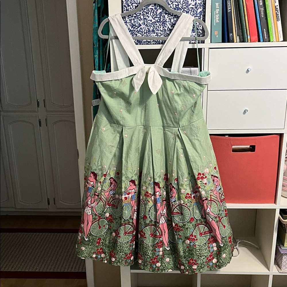 Lindy Bop Green and White Bicycle Print Dress